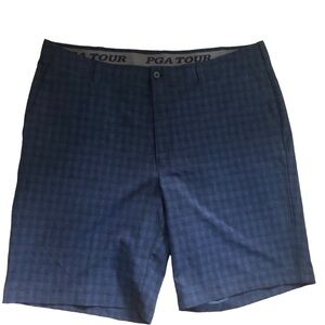 PGA Tour Plaid Golf Dress Short Sz. 40X10” Navy Blue Flat Front Country Club